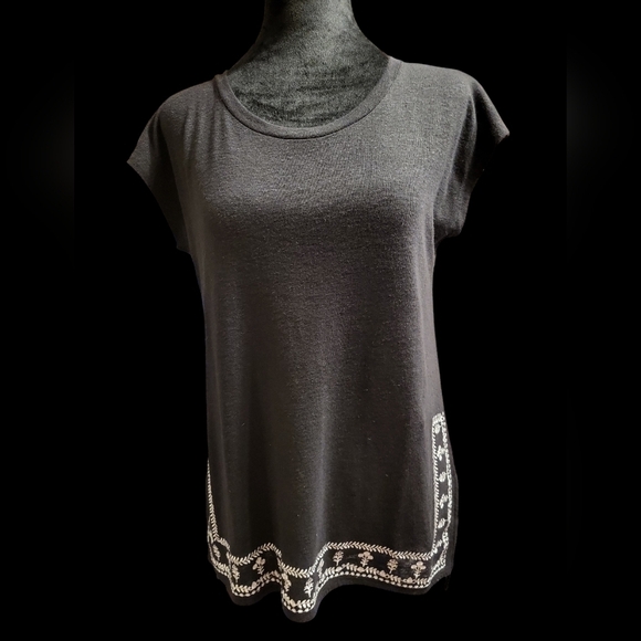 Liz Claiborne Petite Small black with Embroidered linen top - Picture 8 of 10